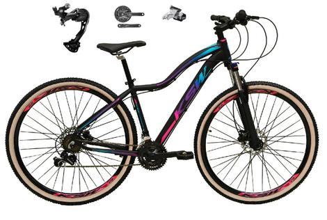Bicicleta Ksw Mwza Disc H Aro 29 Susp. Dianteira 27 Marchas - Preto/rosa/azul