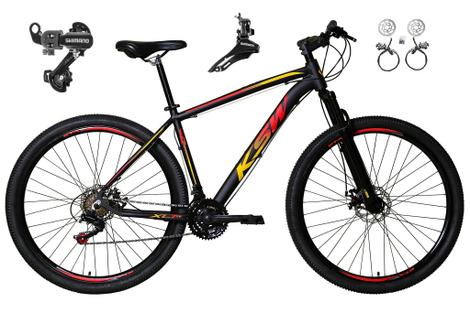 Bicicleta Ksw Xlt Disc H Aro 29 Susp. Dianteira 24 Marchas - Preto/amarelo/vermelho