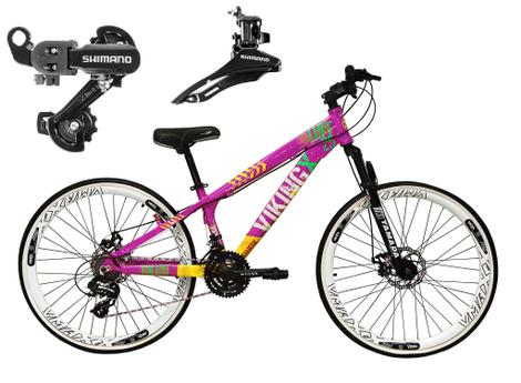 Bicicleta Vikingx Tuff 25 Aro 26 Susp. Dianteira 21 Marchas - Amarelo/rosa
