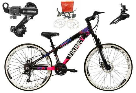 Bicicleta Vikingx Tuff 25 Disc H Aro 26 Susp. Dianteira 21 Marchas - Preto/rosa