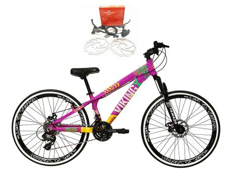 Bicicleta Vikingx Tuff 25 Disc H Aro 26 Susp. Dianteira 21 Marchas - Roxo/amarelo