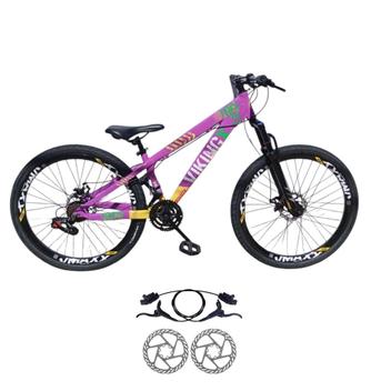 Bicicleta Vikingx Tuff 25 Disc H Aro 26 Susp. Dianteira 21 Marchas - Roxo/amarelo