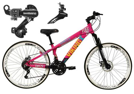 Bicicleta Vikingx Tuff 25 Disc M Aro 26 Susp. Dianteira 21 Marchas - Rosa/azul