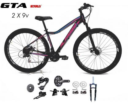 Bicicleta Alfameq Pandora Disc M Aro 29 Susp. Dianteira 18 Marchas - Preto/rosa/azul