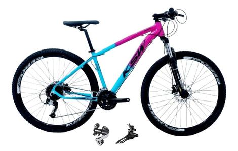 Bicicleta Ksw Xlt Disc M Aro 29 Susp. Dianteira 24 Marchas - Azul/rosa