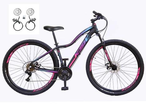 Bicicleta Ksw Mwza Disc H Aro 29 Susp. Dianteira 24 Marchas - Preto/rosa/azul