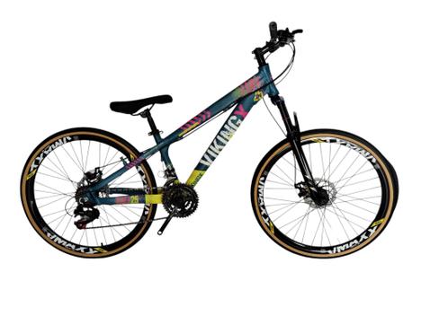 Bicicleta Vikingx Tuff 25 Disc M Aro 26 Susp. Dianteira 24 Marchas - Azul/amarelo
