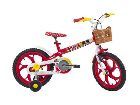 Bicicleta Infantil Caloi Minnie Aro 16 A20 com Rodinhas - Vermelha