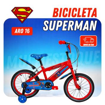 Bicicleta Unitoys Superman Aro 16 Rígida 1 Marcha - Azul/vermelho