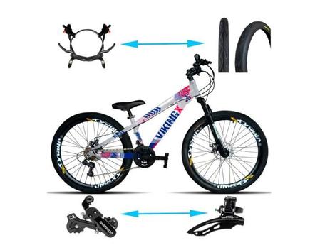 Bicicleta Vikingx Tuff 25/30 Disc H Aro Susp. Dianteira 21 Marchas - Prata/azul