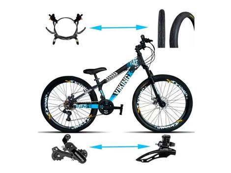 Bicicleta Vikingx Tuff 25/30 Disc H Aro 26 Susp. Dianteira 21 Marchas - Preto/azul