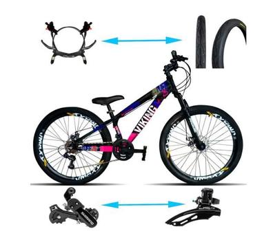 Bicicleta Vikingx Tuff 25/30 Disc H Aro 26 Susp. Dianteira 21 Marchas - Preto/rosa