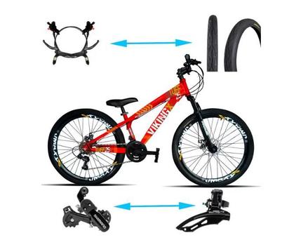 Bicicleta Vikingx Tuff 25/30 Disc H Aro 26 Susp. Dianteira 21 Marchas - Vermelho