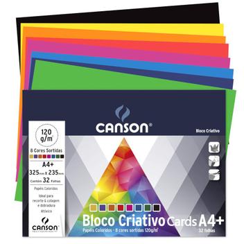 Bloco Papel Criativo Cards A4+ 325x235mm Canson 120g 8 Cores 32Fls ...
