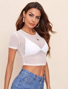 Cropped Mini Blusa Blusinha Feminina Renda Tule Linda