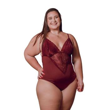Body Sara Lingerie Feminino Plus Size Rendado Moda Intima