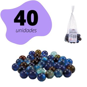 Kit 40 Bolinhas De Gude Vidro + 4 Piões De Madeira E Fieiras em