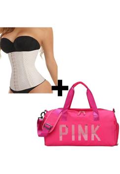 Bolsa Esportiva Mala Pink E Cinta Modeladora Colete Abdominal Traino