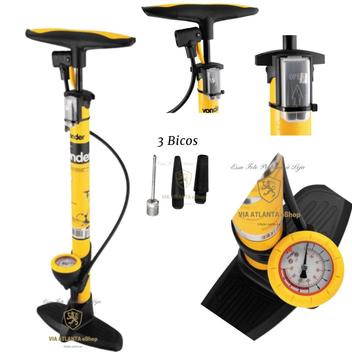 Bomba de Encher Pneu Bicicleta Bike Moto Carro 60cm Altura Com 3 Bicos ...