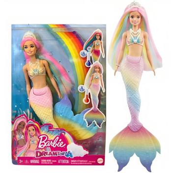 Boneca Barbie Sereia Dreamtopia Arco-íris Muda de Cor GTF89 - Mattel ...