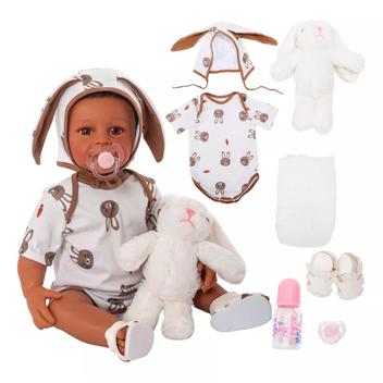 Boneca Bebê Reborn Brastoy Negra Pele Escura Cabelo Crespo