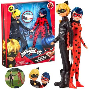 Boneca LadyBug E Cat Noir Articulado C/ Acessório Miraculous