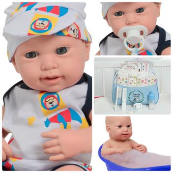 Boneco Reborn Bebê 43cm Roupa Aviãozinho Com Bolsa e Itens - Cegonha