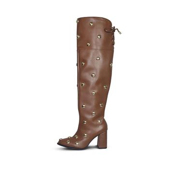 Bota Over Feminina Salto Alto Cano Longo Marrom - Viena - Jessica Leal