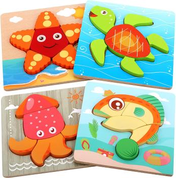  Brinquedos para animais,Brinquedos educativos Montessori Quebra-cabeças  empilháveis animais/oceanos para meninos e meninas 0 a 3 anos Comfrey