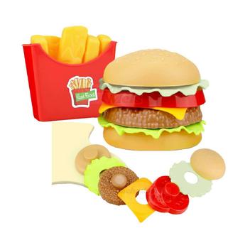 Wooden Hamburger Chips Set para Crianças, Finja Brincar, Cozinha