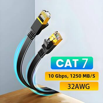 Cabo Ethernet Cat7 Plano Gigabit STP RJ45 - Alta Velocidade 10Gbps ...