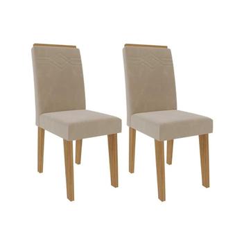 Cadeira de Cozinha Taís Kit 2 Un Madeirado/Suede Nude Bege - Cimol