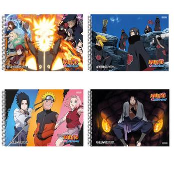 Kit Caderno de Desenho Naruto Shippuden 60 folhas Capa Dura São