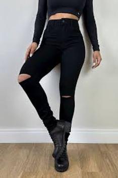 Calça jeans feminina rasgada skin cor preta tam 34 ao 42 - Azo - Calça ...