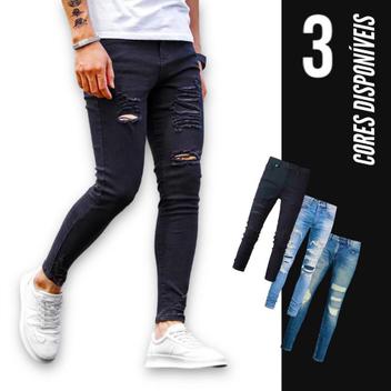 Calça Jeans Skinny Rasgada Masculina Slim Elastano Sport 484