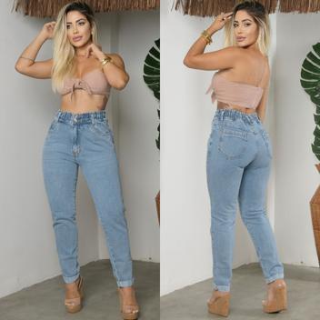 calça mom jeans calÃ§a jeans elastico cintura