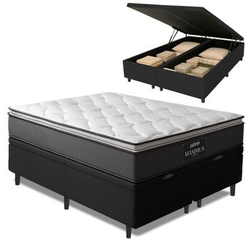 Cama Box Baú Casal King Gazin Colchão Molas Ensacadas Pillow Top Maximus 193x203x69cm Cinza/Preto