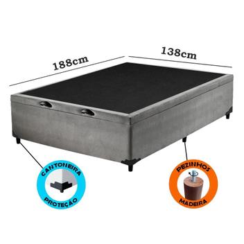 Base Box Baú Casal Blindado Suede Cinza (37x138x188) - Hage Shop - Base  para Cama Box Casal - Magazine Luiza