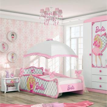 Cama Infantil Barbie com Grade de Proteção Rosa Com Colchão