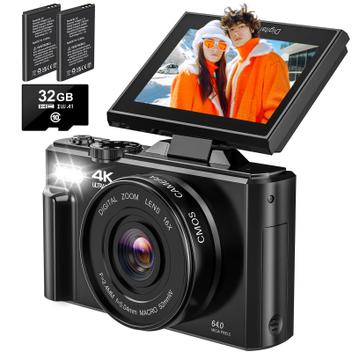 Câmera Digital 4K 64MP com Zoom 18x - 32GB SD Incluso - Câmera