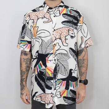 Camisa Masculina Estampada De Botão Tropical Manga Curta Casual ...