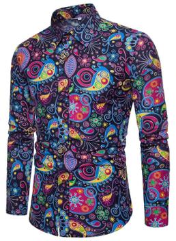 QZH.DUAO Men's Floral Print Long Sleeve Shirt - Cotton Blend Slim Fit Casual Button Down, XX-Large - View #11
