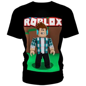 Roblox-Camiseta esportiva infantil com manga curta para meninos