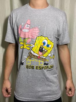 Camiseta Masculina Estampa Bob Esponja Gangster Preta