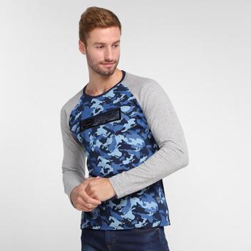 camiseta ecko logo camo manga longa masculina