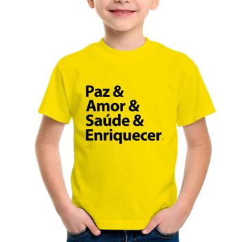 Camiseta Infantil Paz Amor Sa de Enriquecer Foca na Moda