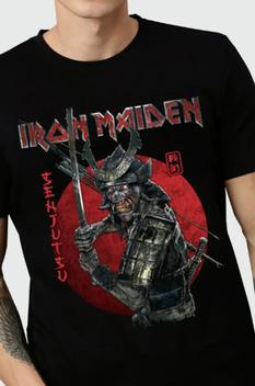 Ryosei様 M TN2 ブラック Camiseta Iron Maiden Preta Senjutsu Eddie Samurai Rock Metal