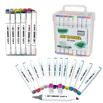 Caneta touch ponta dupla 24 cores com estojo maleta magic kids