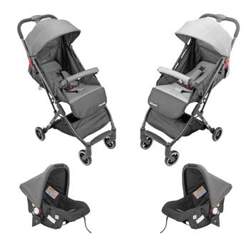 Carrinho De Passeio Fecha Fácil+Bebê Conforto Cinza/Preto - Prime Baby ...