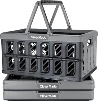 Cesta de Compras Dobrável CleverMade 24L (Kit com 3) - Cor Pedra ...